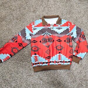 Ladies Aztec Print Collared Pullover - XL